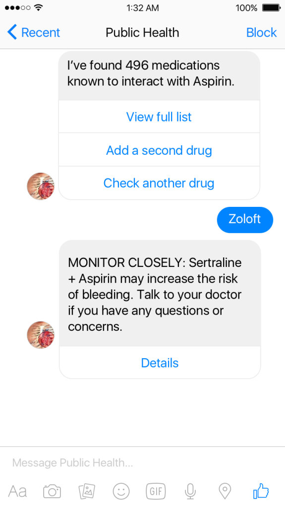 Facebook Messenger Medication Bot Screenshot 2