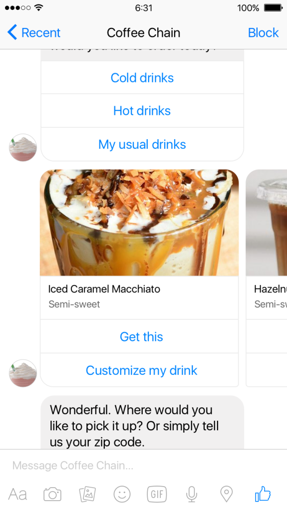 Facebook Messenger Coffee Bot Screenshot 3