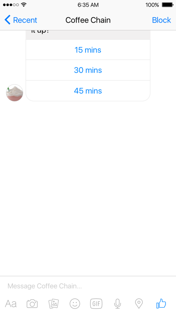 Facebook Messenger Coffee Bot Screenshot 4