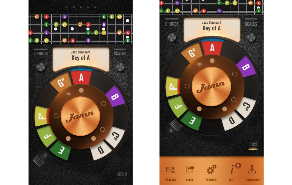 Today's Jamn with an interface illustrating how to play a chord 