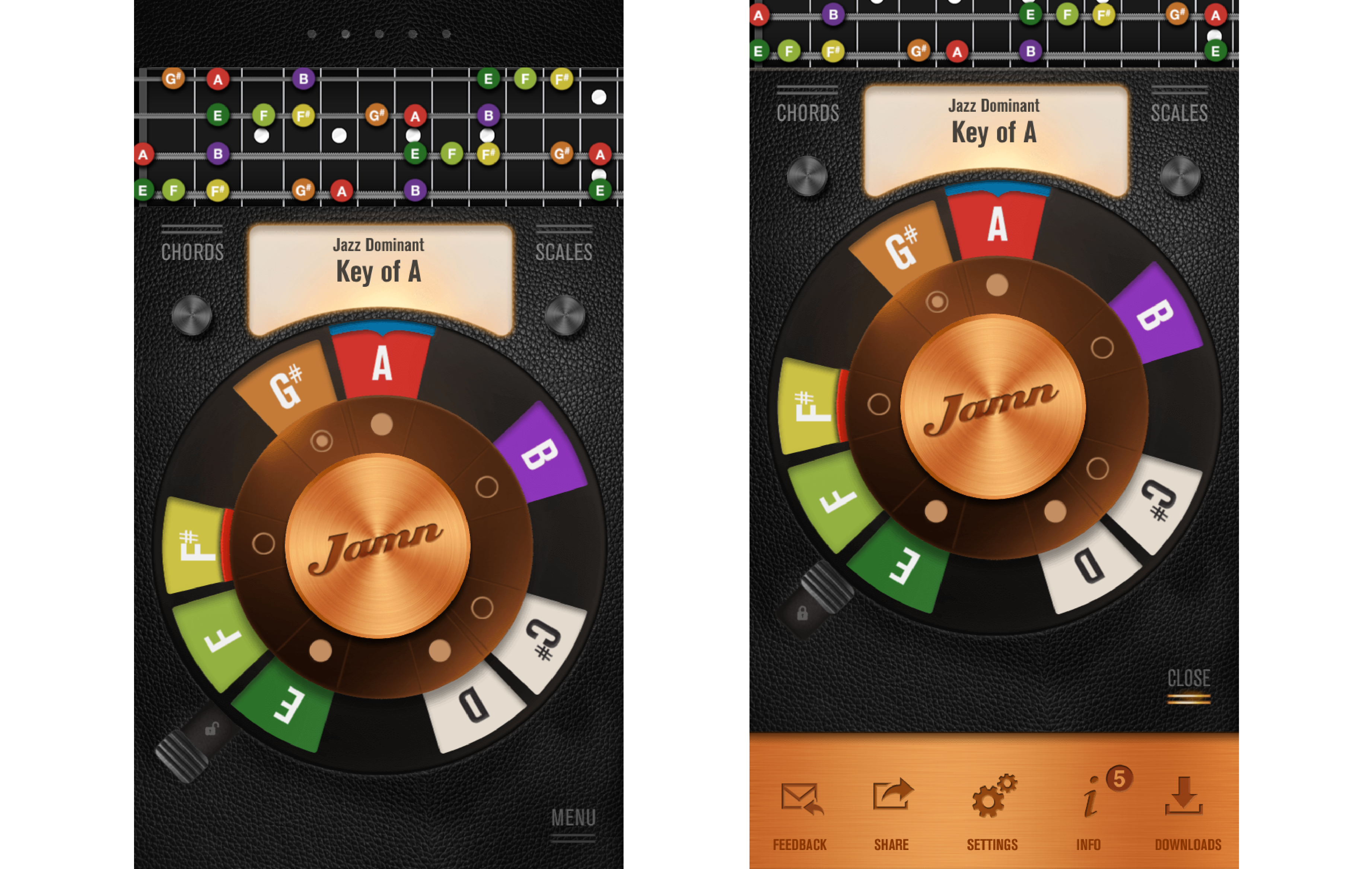 Today's Jamn with an interface illustrating how to play a chord 