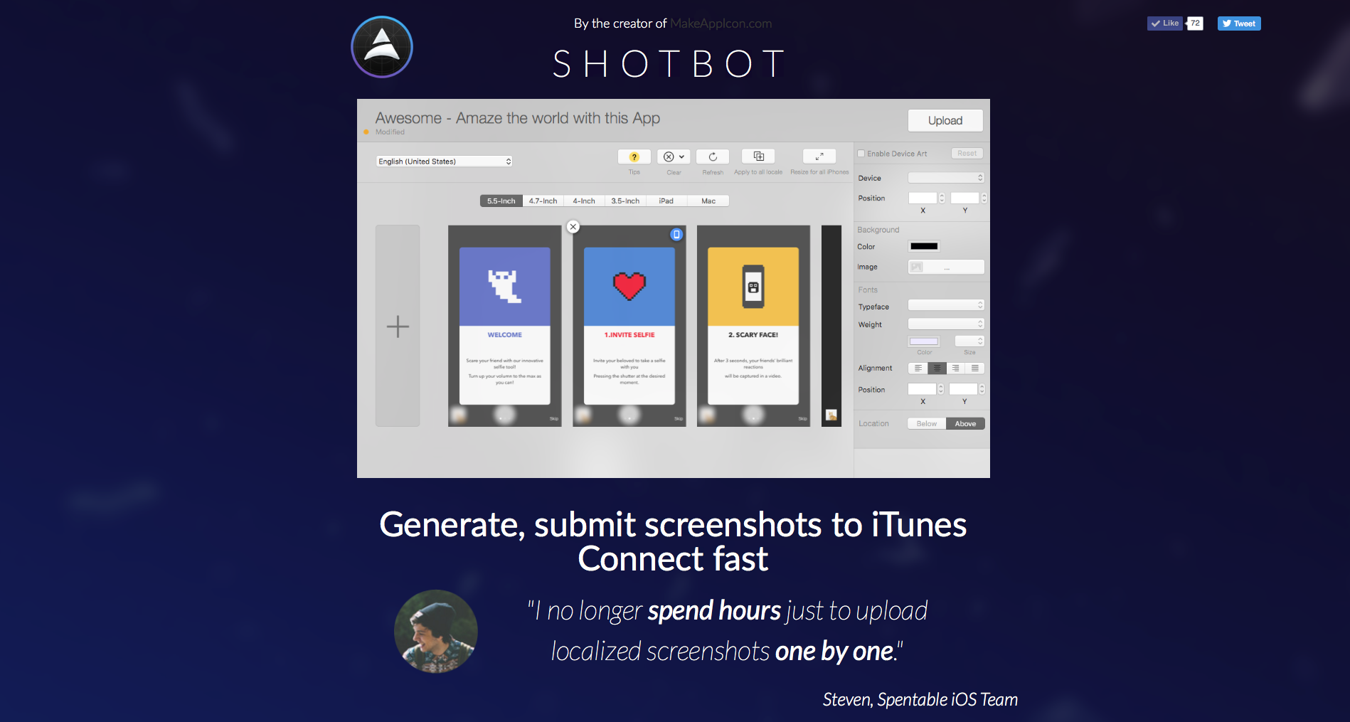 Shotbot Landing Page User Testimony screenshot