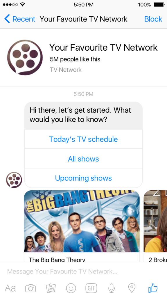 Facebook Messenger TV Bot Screenshot 1