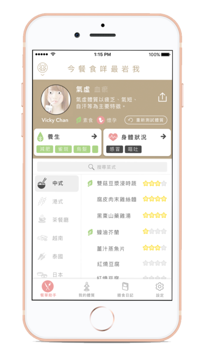 CheckCheckCin users could see a personalized list of recommended foods.